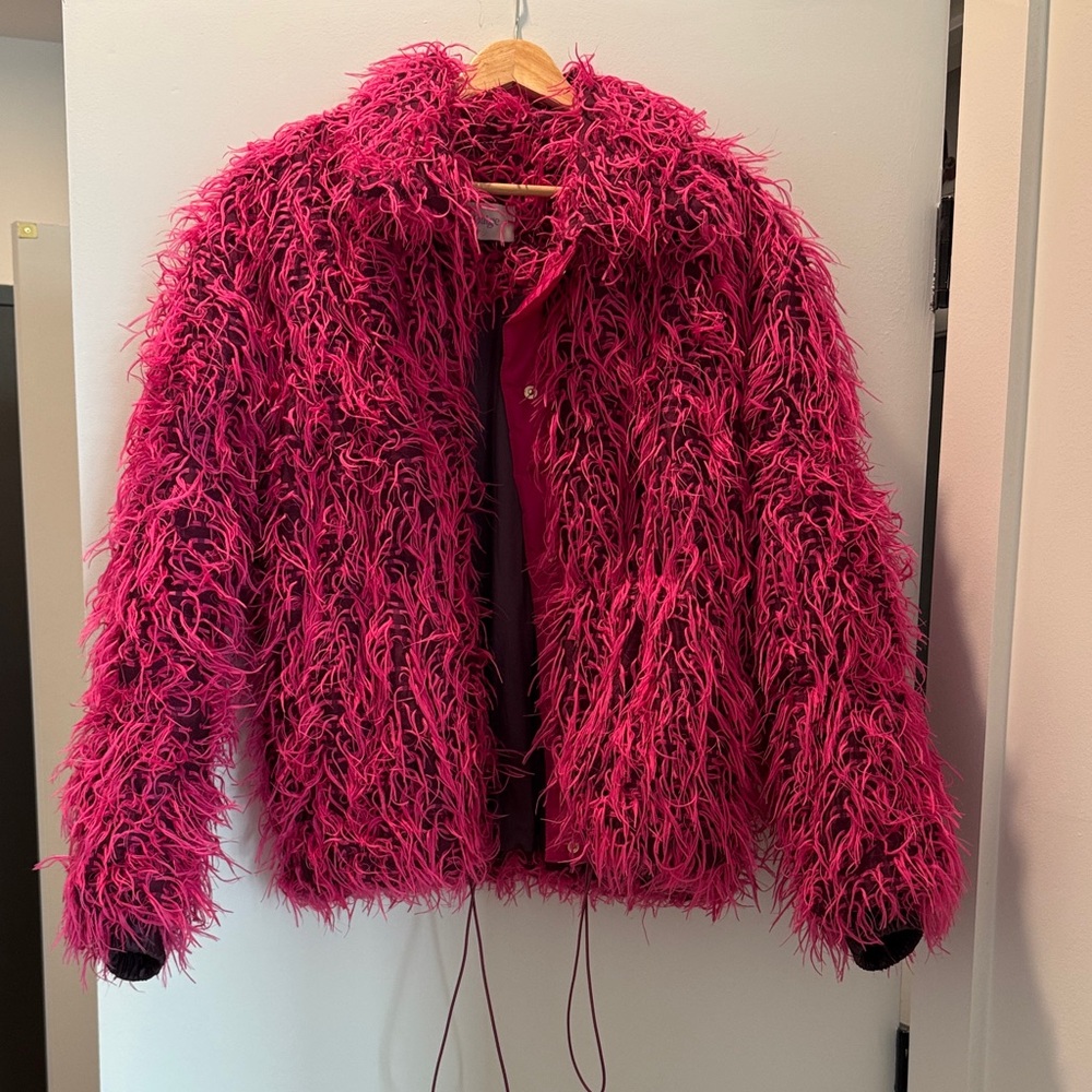 Fuchsia Shaggy Faux Fur Jacket
